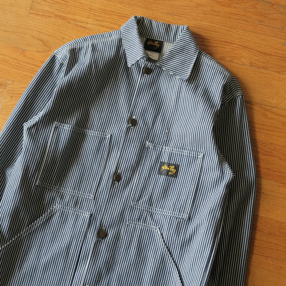 Stan Ray Chore Coat Mens Blue Hickory Stripe Workwear Utility Small Barn Jacket - Picture 2 of 8